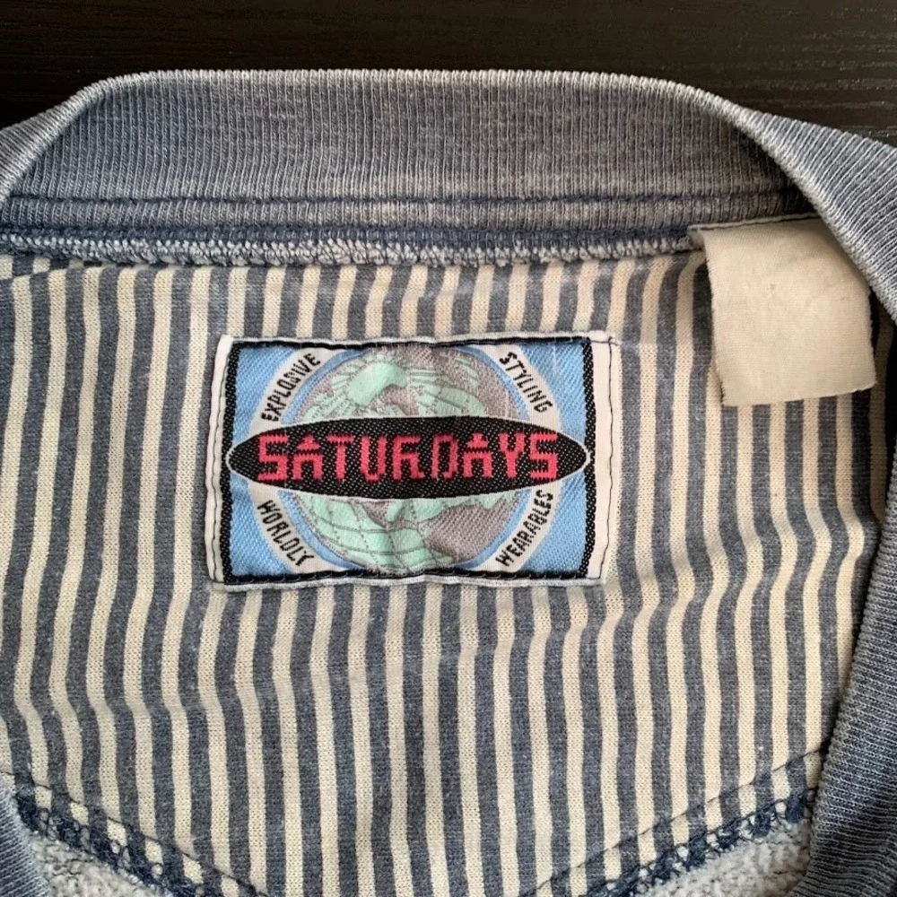 Vintage Y2K Saturdays Blue/Gray Pullover‎ Sweatshirt Embroidered Skate Mens